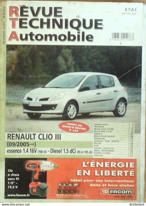 Revue Tech. Automobile 2007 n°B702 Renault Clio III