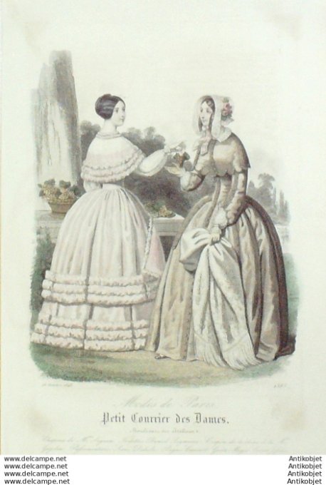 Gravure Mode Courrier des Dames 1848 # 2385 (eau forte old Fashion plate)