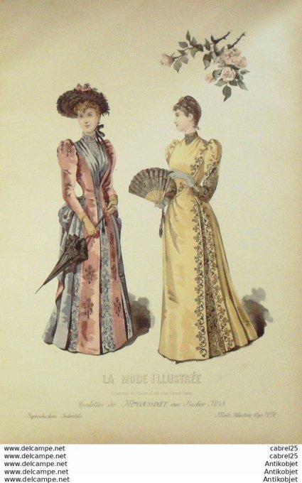 Gravure de mode La Mode illustrée 1890 n°36 (Maison Coussinet)
