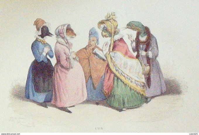 Grandville "Les Métamorphoses du jour" LXIX Tigre Serpent Pingouin Perroquet 1847