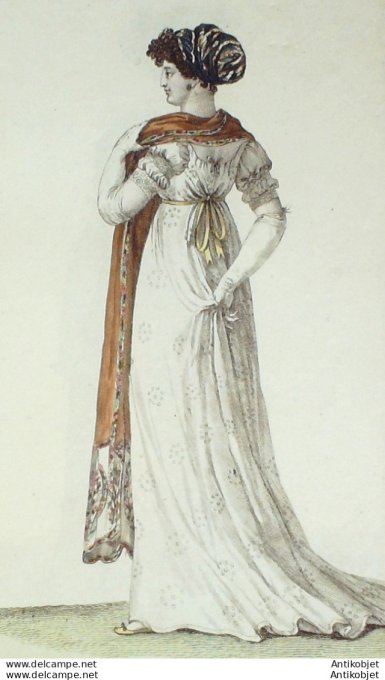 Gravure de mode Costume Parisien 1804 n° 529 (An 12) Turban & schall Turc