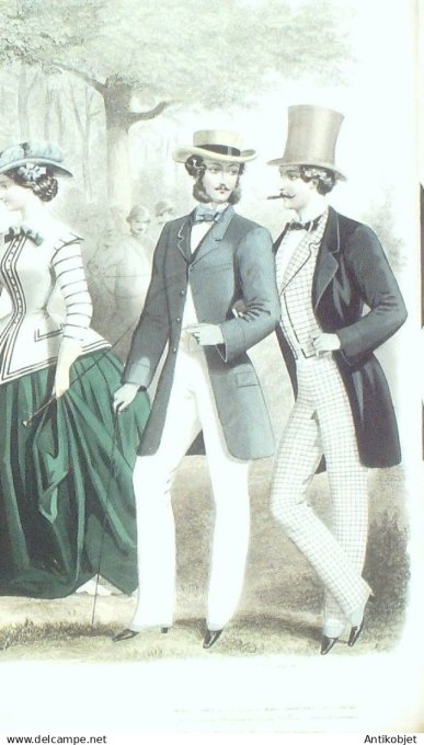 Gravure de Mode originale Le Progres 1857 # 92 (Maison Desprey) Costumes chasse Amazone
