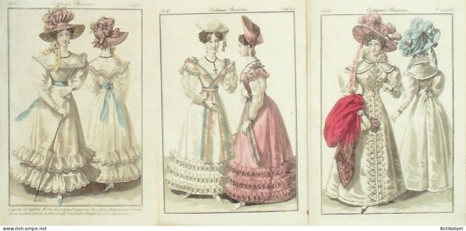 Gravures de mode Costume Parisien 1826 Lot 35 9 pièces