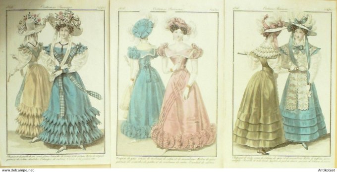 Gravures de mode Costume Parisien 1826 Lot 35 9 pièces