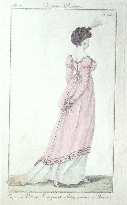 Gravure Mode Costume Parisien 1804 an 12 # 524 (eau forte old Fashion plate