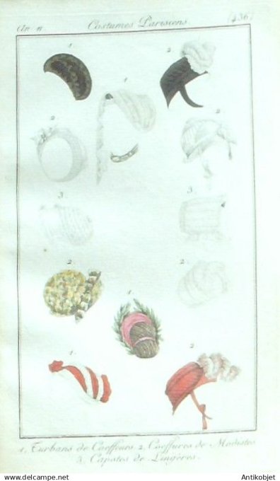Costume Parisien 1802 an 10 # 436 (eau forte) Capotes de ling ères