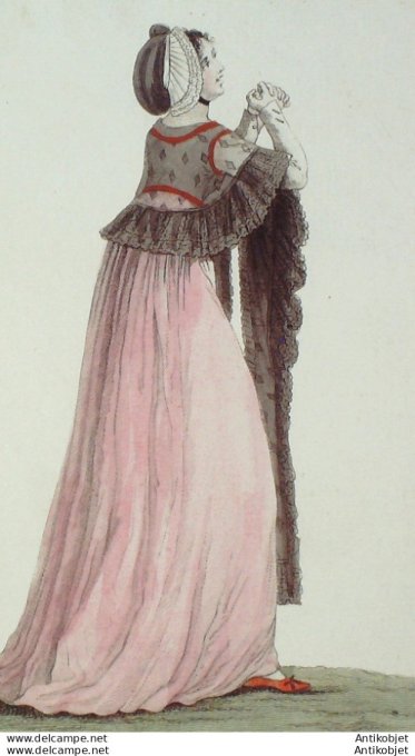 Gravure de mode Costume Parisien 1797 n° 07 (An 5) Mantelet de gaze