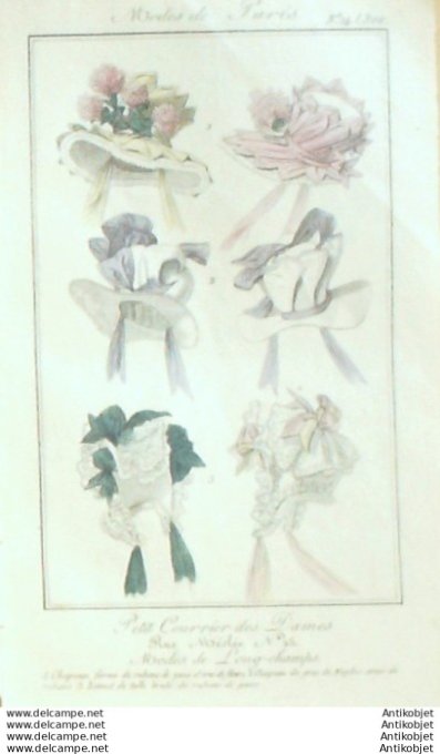 Gravure Mode Courrier des Dames 1825 #  300b (eau forte old Fashion plate)