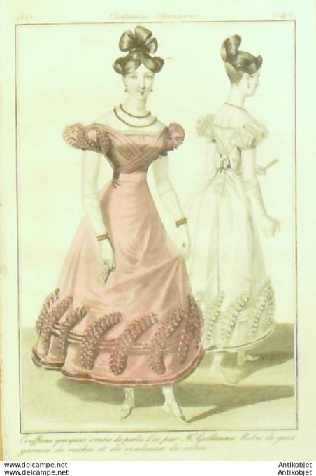 Costume Parisien 1827 # 2472 Robes de gaze garnies de ruches