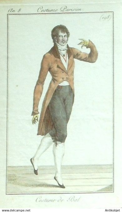 Costume Parisien 1799 an 8 #198 (eau forte) Costume homme de bal