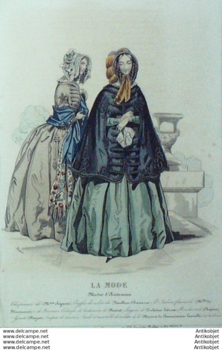 Gravure La mode 1842 # 36 (aquarelle old Fashion plate)