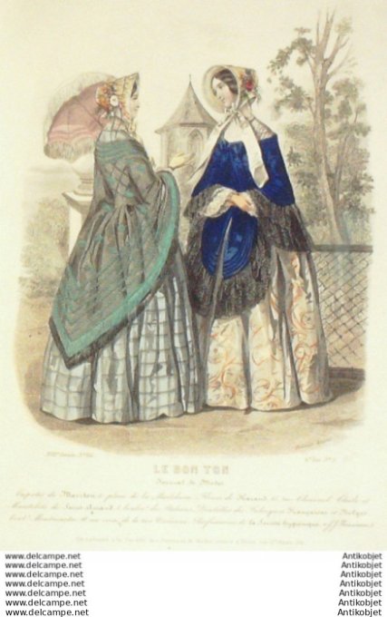 Gravure Mode Le Bon Ton 1850 17 #  5 (aquarelle old fashion plate)