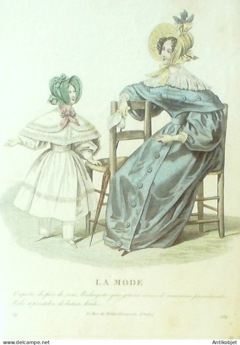 Gravure La mode 1836 # 504 (aquarelle old Fashion plate)