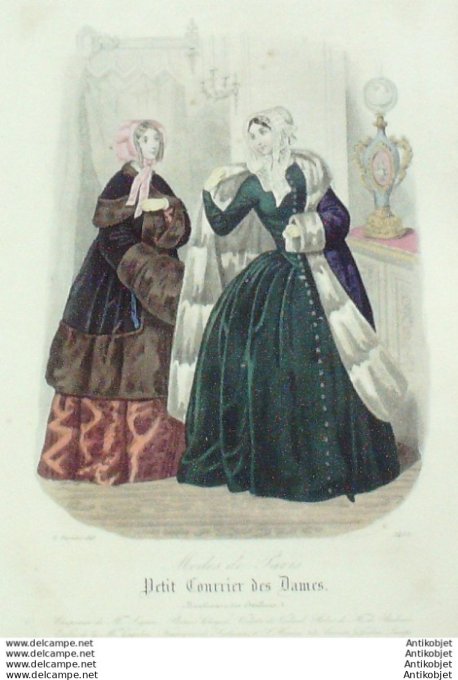 Gravure Mode Courrier des Dames 1848 # 2402 (eau forte old Fashion plate)