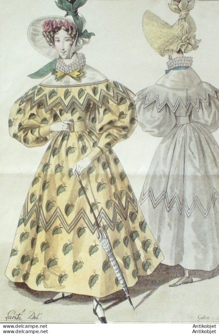 Gravure de mode Costume Parisien 1831 n°2897 Robe de Charly imprimé