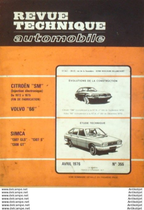 R.T Automobile Citroën SM 1972/1975 Volvo 66 Simca 1307/1308   # 355