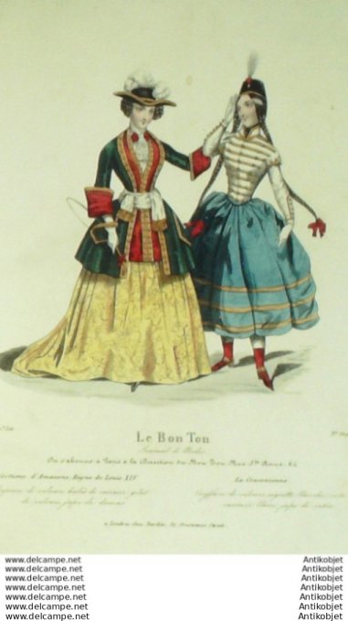 Gravure Mode Le Bon Ton 1841 # 569 (aquarelle old fashion plate) Amazone