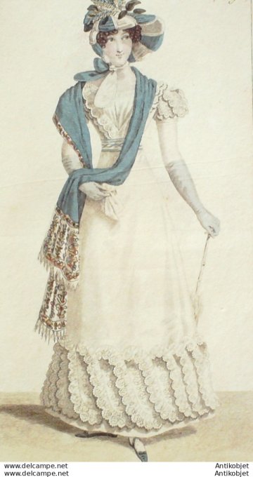 Costume Parisien 1822 # 2096 Robe mousseline et broderies