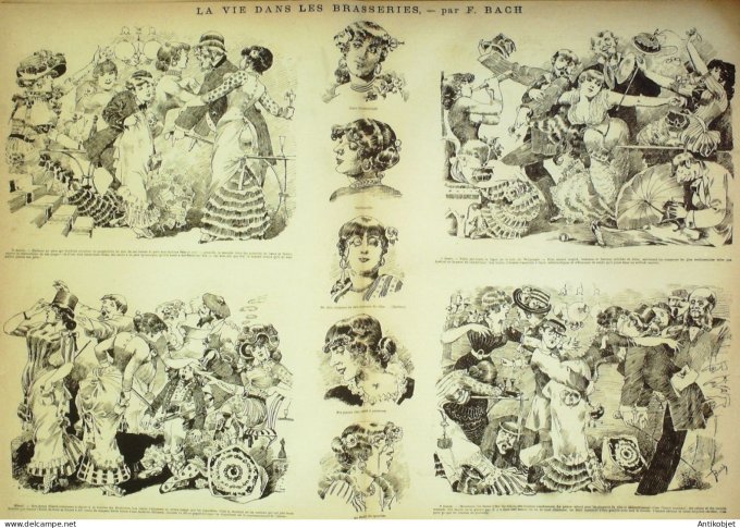 La Caricature 1882 #106 Institution de Ste-Catherine Robida Vie dnas les Brasseires Bach Loys