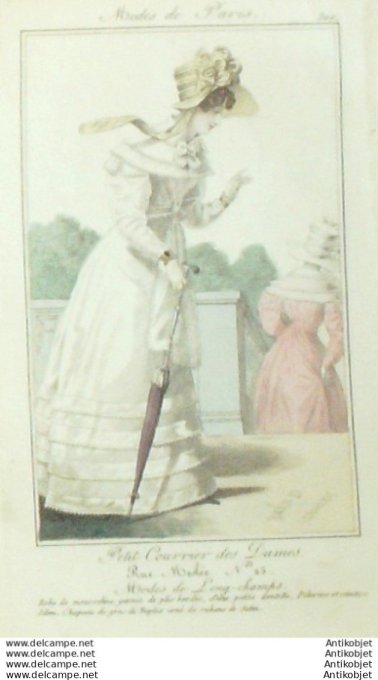 Gravure Mode Courrier des Dames 1825 #  300 (eau forte old Fashion plate)