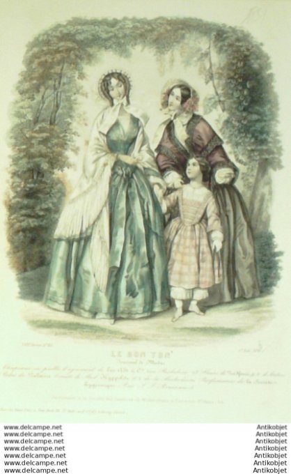 Gravure Mode Le Bon Ton 1850 17 #  1 (aquarelle old fashion plate)