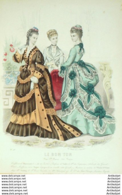 Gravure Mode Le Bon Ton 1873 # 98 (aquarelle old fashion plate)