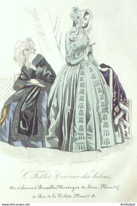 Gravure Mode Le Follet 1840 # 471 (aquarelle Old Fashion plate)