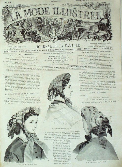 Journal Mode illustrée 1864 # 52 Chapeaux en satin 