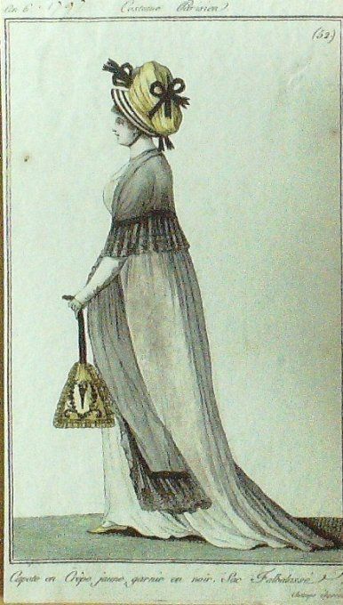 Gravure Mode Costume Parisien 1797 an  6 #  52 (eau forte old Fashion plate