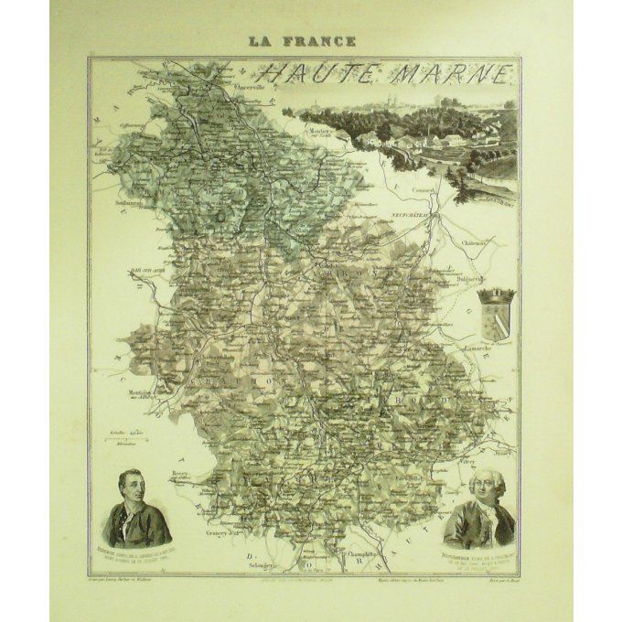 Carte Haute Marne (52) Chaumont Graveur Lecoq Waltner Barbier 1868