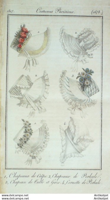 Costume Parisien 1817 # 1678 Cornette perkale
