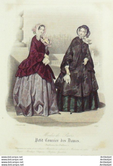 Gravure Mode Courrier des Dames 1848 # 2390 (eau forte old Fashion plate)