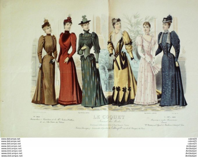 Gravure Mode Le Coquet 1892 # 05 (Old Fashion plate)