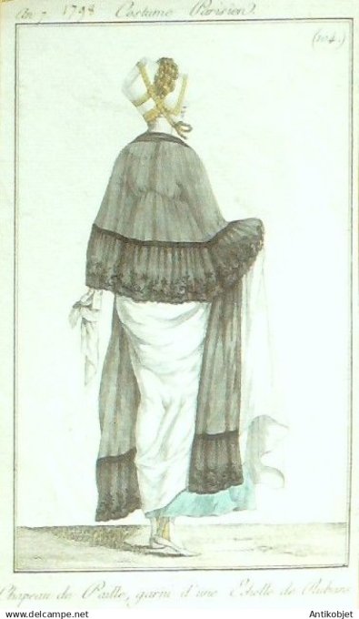 Costume Parisien 1798 an 7 #104 (eau forte) Chapeau de paille garni