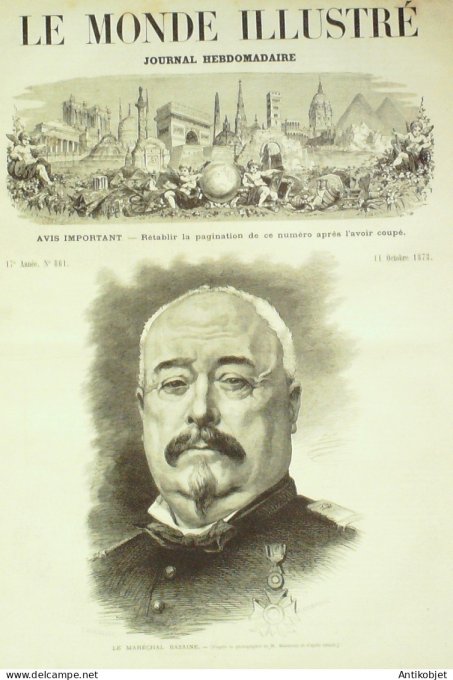 Le Monde illustré 1873 n°861 Procès Maréchal Bazaine Metz (57) Saint-Privat