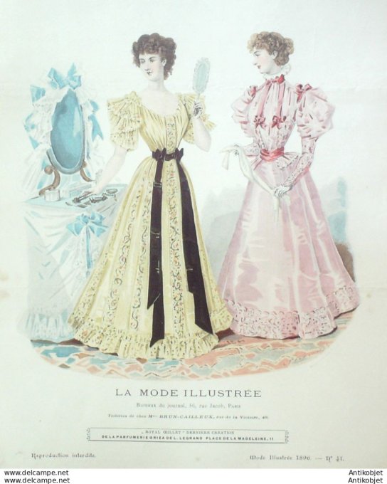 Gravure Mode illustree 1896 # 41 (Old Fashion plate) rare
