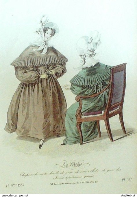 Gravure La mode 1833 # 331 (aquarelle old Fashion plate)