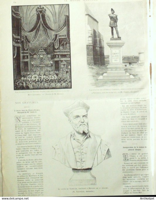 Le Monde illustré 1886 n°1531 Ajaccio (20) Tonkin Mgr Guibert Rabelais général Chanzy