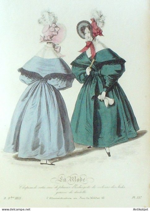 Gravure La mode 1833 # 337 (aquarelle old Fashion plate)
