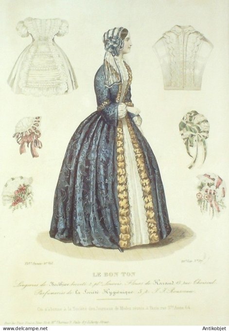 Gravure Mode Le Bon Ton 1849 16 # 37 (aquarelle old fashion plate)