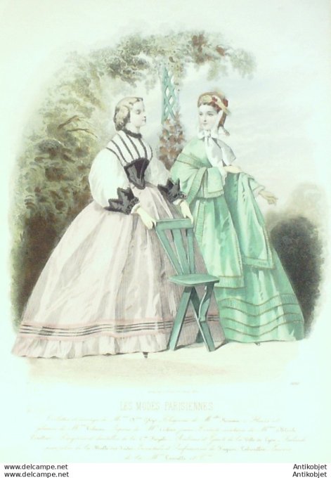 Gravure Les Modes Parisiennes 1862 #1010 Robes et corsages Maison Ghys