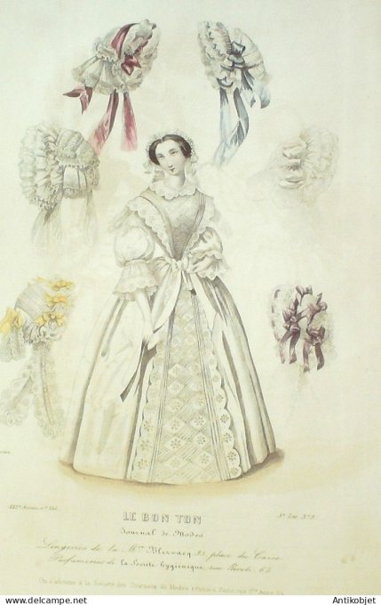 Gravure Mode Le Bon Ton 1855 21 #  8 (aquarelle old fashion plate)