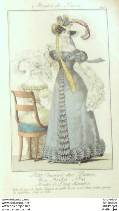 Gravure Mode Courrier des Dames 1825 #  297 (eau forte old Fashion plate)