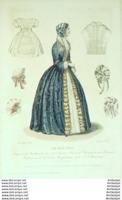 Gravure Mode Le Bon Ton 1849 16 # 37 (aquarelle old fashion plate)