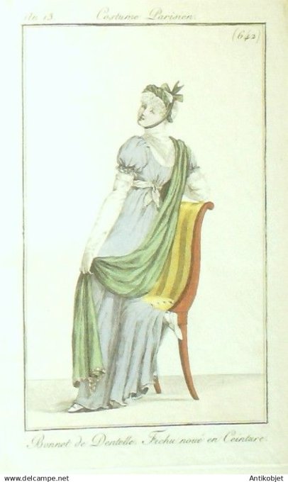 Costume Parisien 1805 an 13 # 642 (eau forte) Fichu noué en ceinture