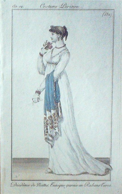 Gravure Mode Costume Parisien 1804 an 12 # 532 (eau forte old Fashion plate