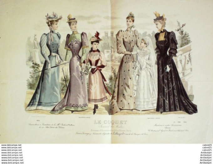 Gravure Mode Le Coquet 1892 # 10 (Old Fashion plate)