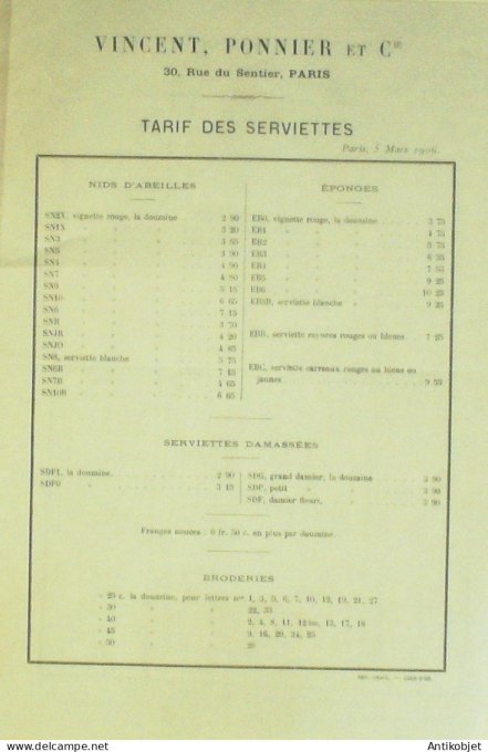 Catalogue de Vincent Ponnier (Tissage Filature) 1905 à Senones (88)