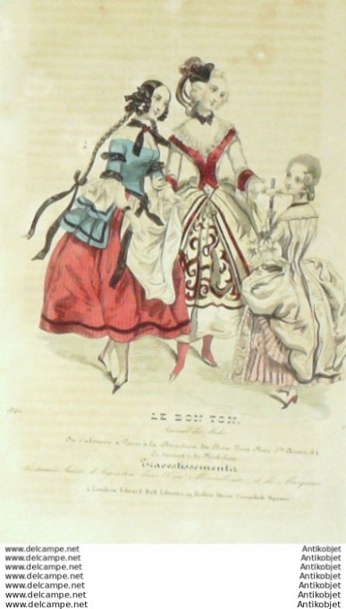 Gravure Mode Le Bon Ton 1840 # 478  (aquarelle old fashion plate)
