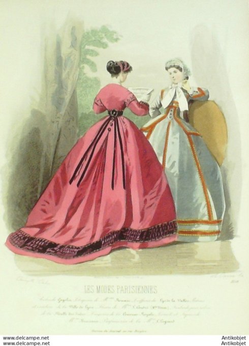 Gravure Les Modes Parisiennes 1864 #1159 Robes Mousseline Maison Cagelin